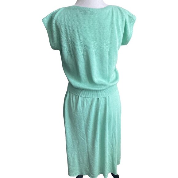 DUET Vintage 2 Piece Knit Skirt Set Mint Green Pastel US S/M - Picture 2 of 8
